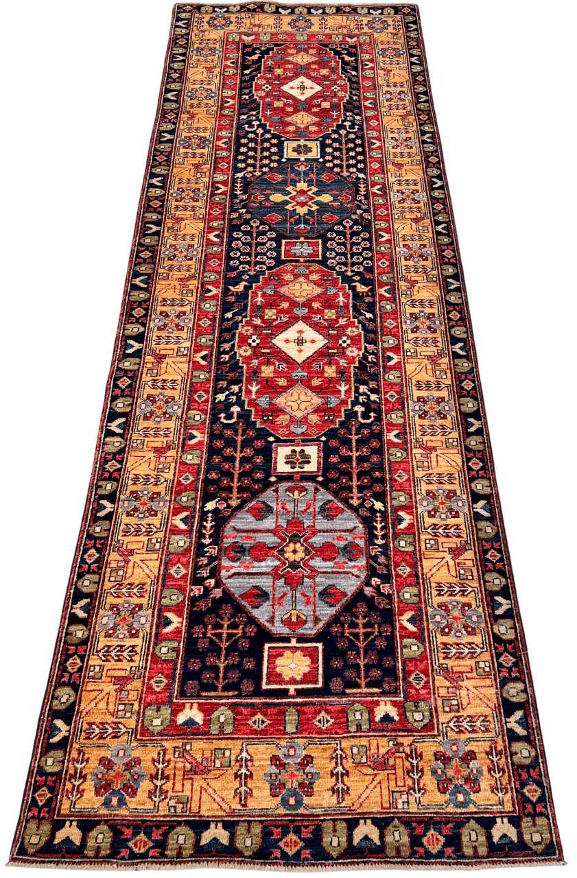 Heriz (3'x10' Runner) navy/gold/red