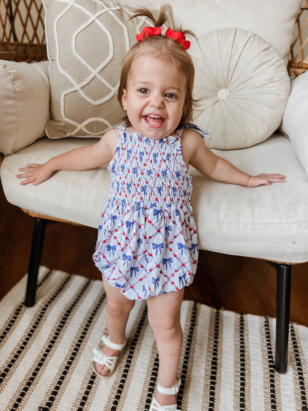 Smocked Red, White and Bows Bamboo Bubble Romper - Shop Avnu