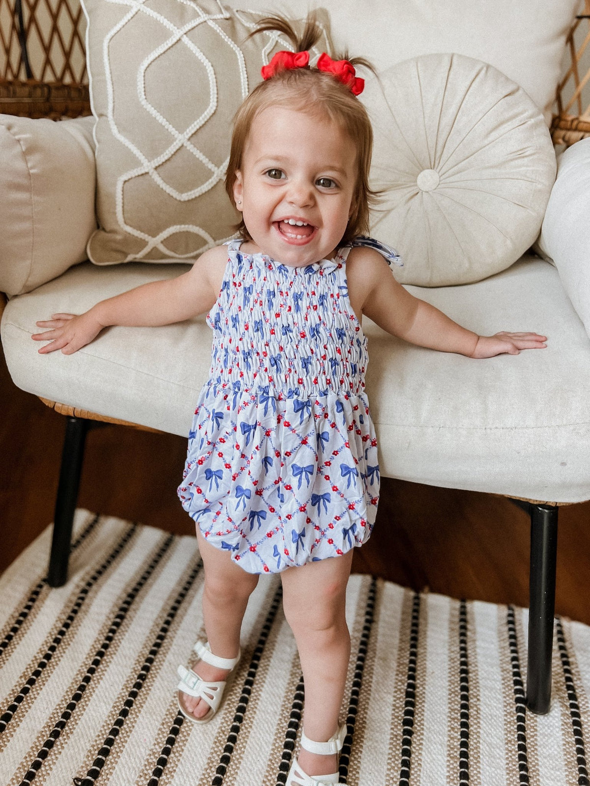 Smocked Red, White and Bows Bamboo Bubble Romper - Shop Avnu