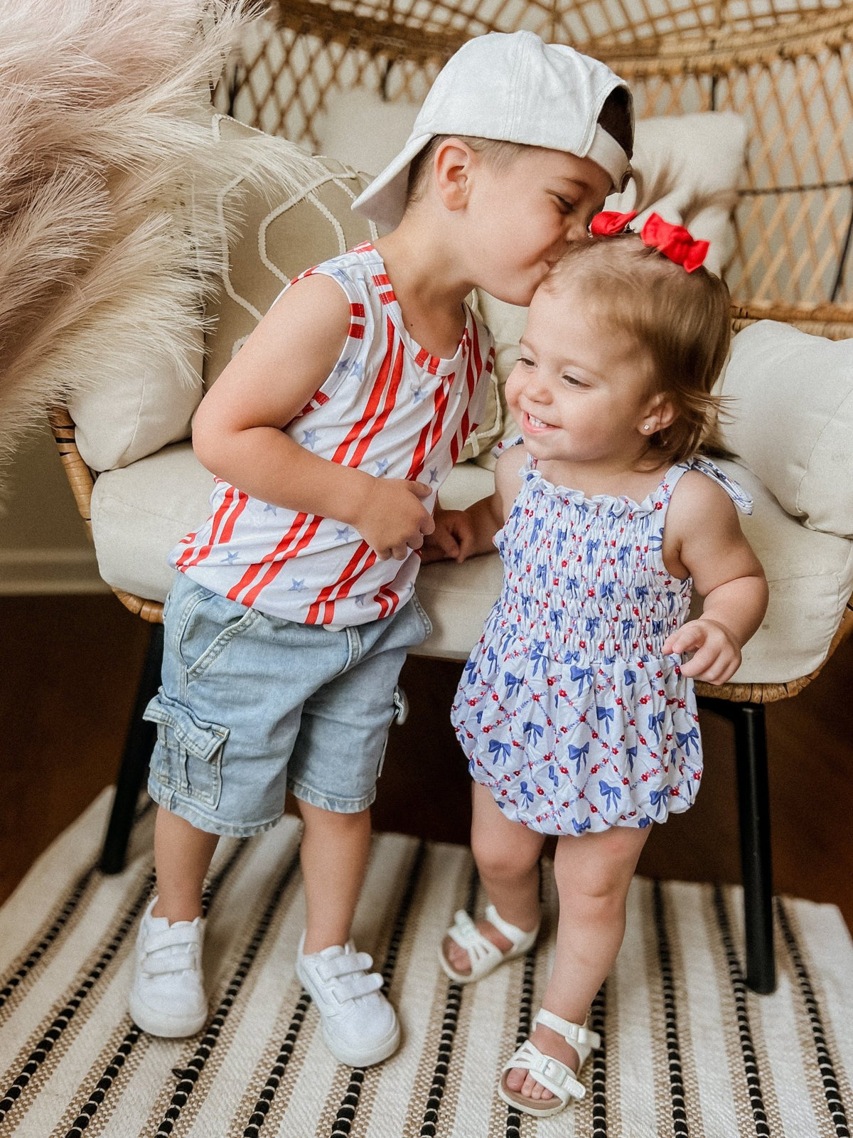 Smocked Red, White and Bows Bamboo Bubble Romper - Shop Avnu