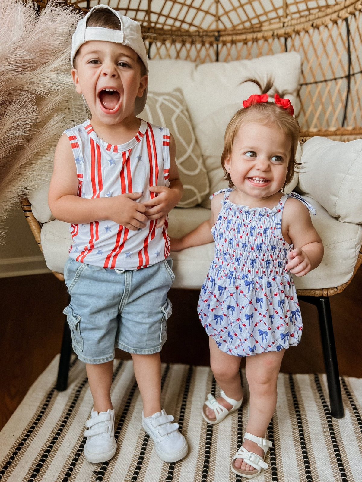 Smocked Red, White and Bows Bamboo Bubble Romper - Shop Avnu