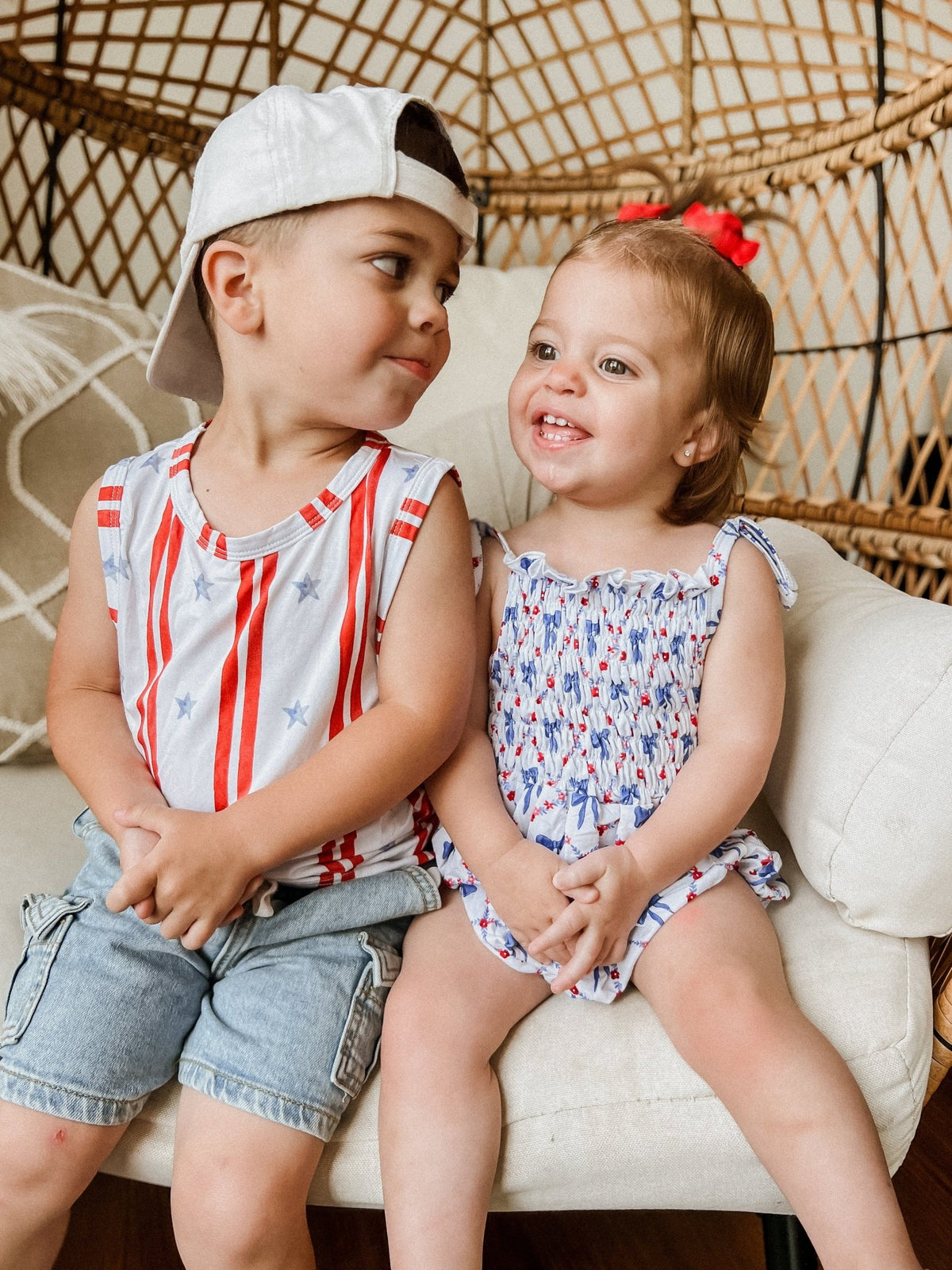 Smocked Red, White and Bows Bamboo Bubble Romper - Shop Avnu