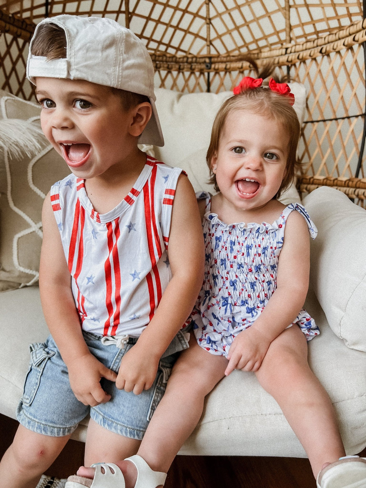 Smocked Red, White and Bows Bamboo Bubble Romper - Shop Avnu