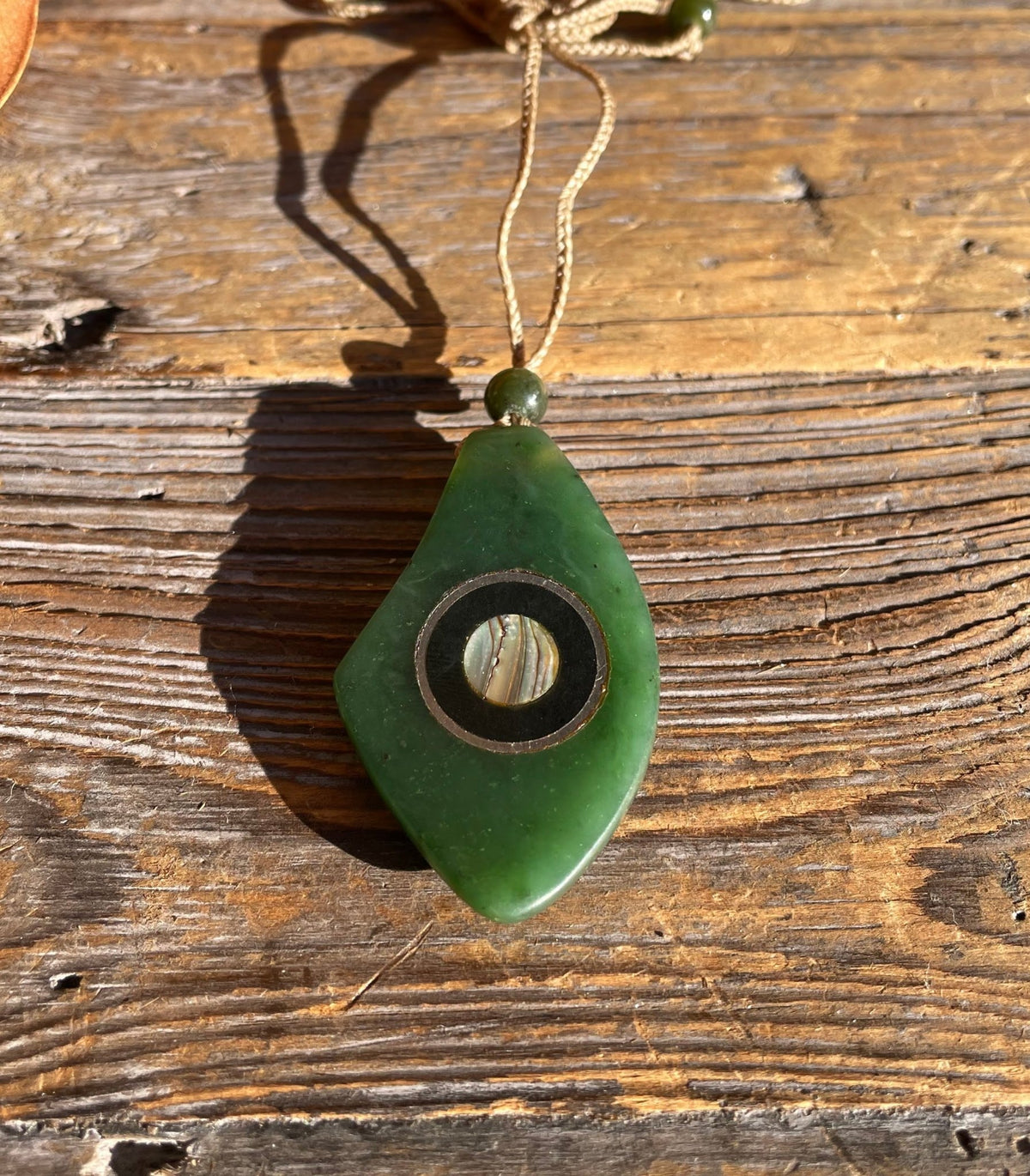 Jade Pendant, with Australia Jade and Abalone Inlay, 1.75" - Shop Avnu