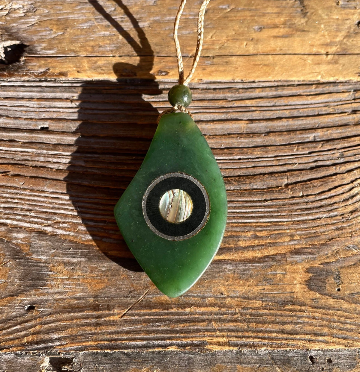 Jade Pendant, with Australia Jade and Abalone Inlay, 1.75" - Shop Avnu