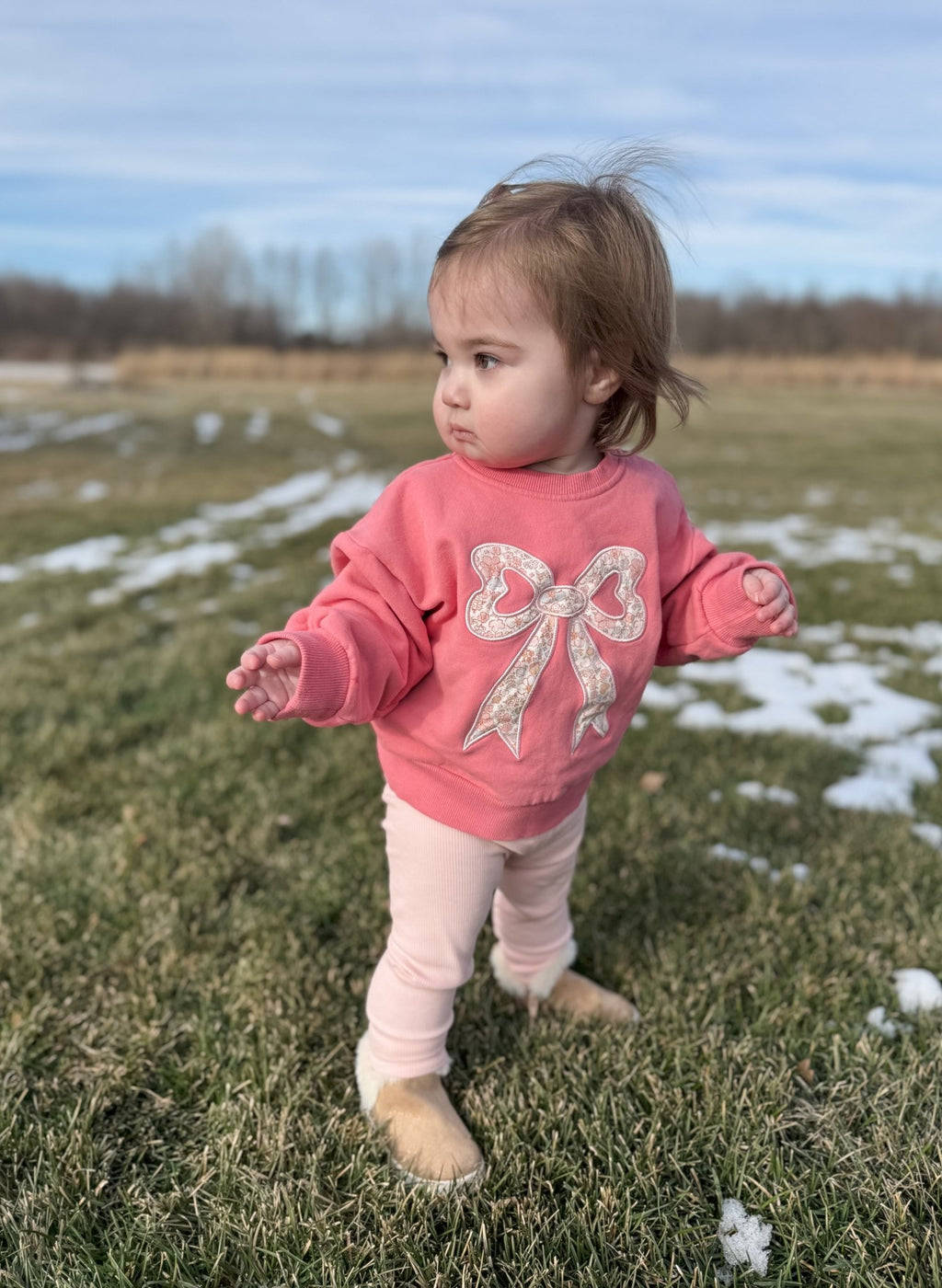Applique Floral Bow Crewneck Sweatshirt - Shop Avnu