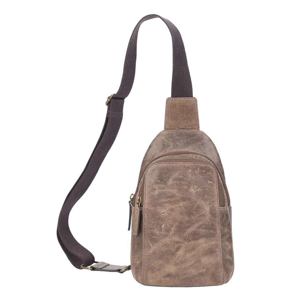 Crazy Horse Leather Sling Bag Small Version – Brown Full-Grain Crossbody for Men