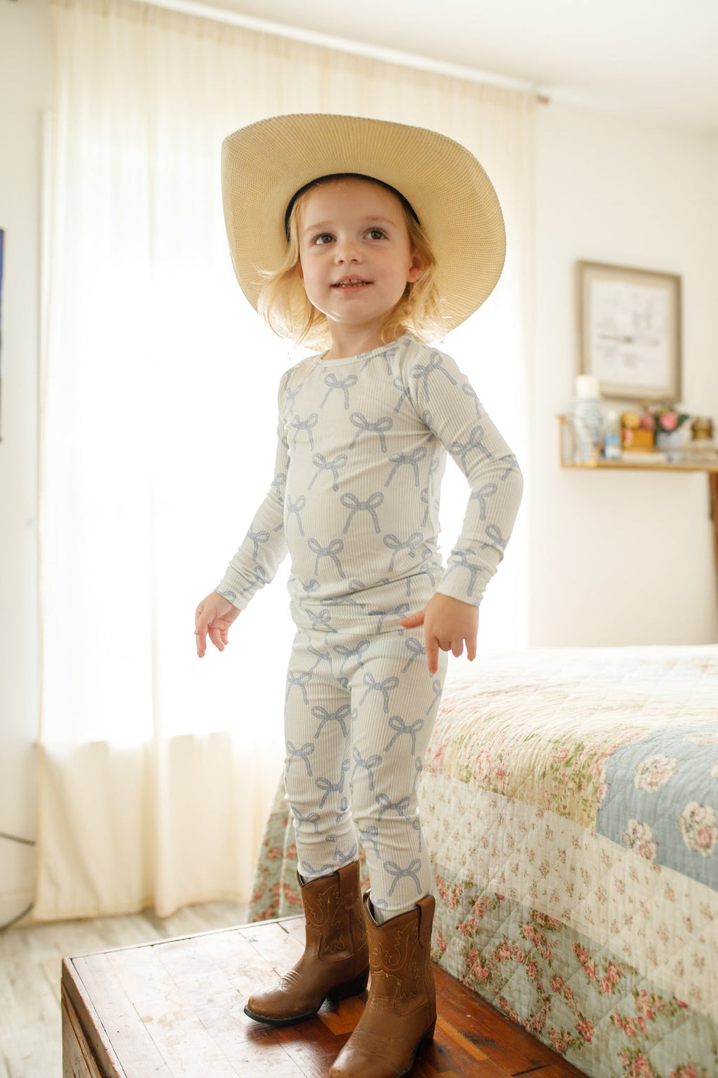 Blue Belle 2pc Ribbed Bamboo Pajamas - Shop Avnu