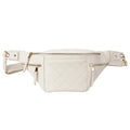 White Quilted Leather Belt Bag with Dual Top Zippers