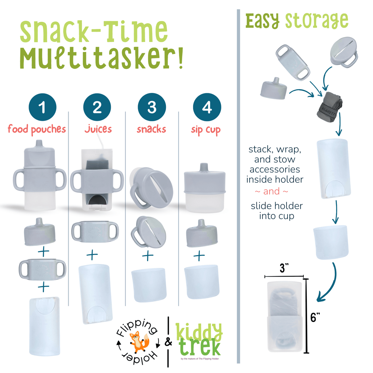 KiddyTrek 4 - in - 1 Sip & Snack Set - Food Pouch & Juice Box Holder, Snack Cup, Sip Cup ALL IN ONE - Shop Avnu