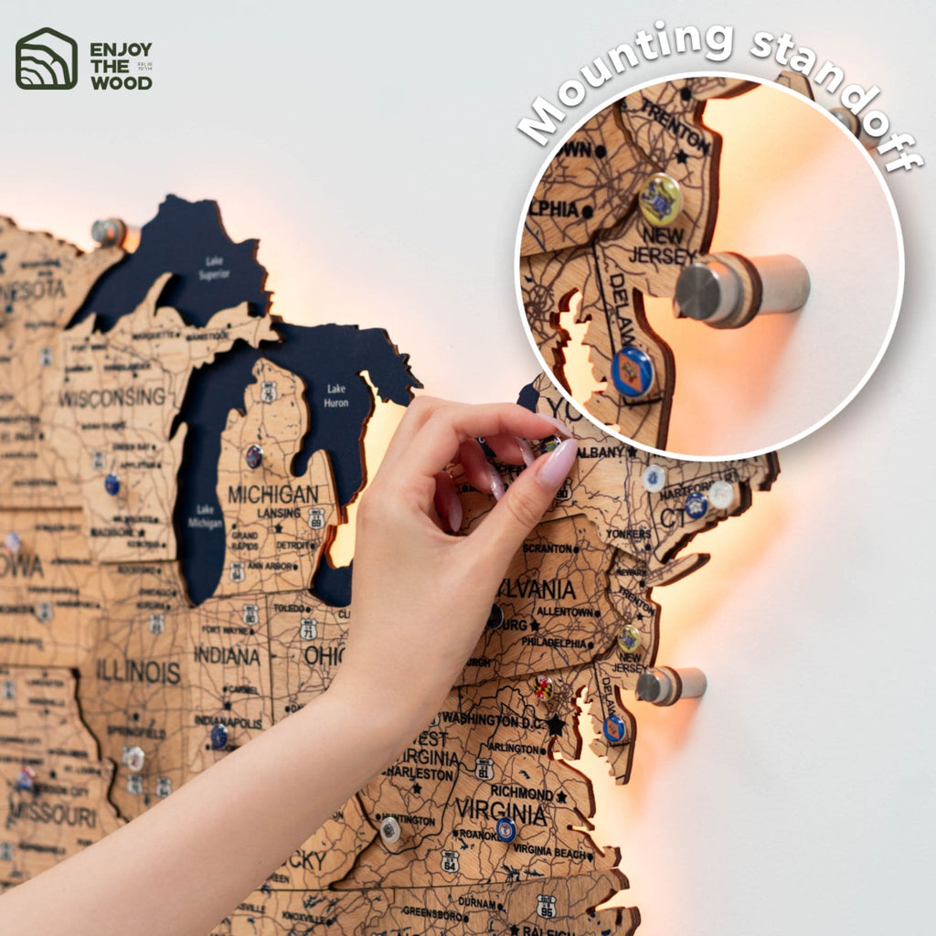 Wooden 3d LED Map of USA  - Gold