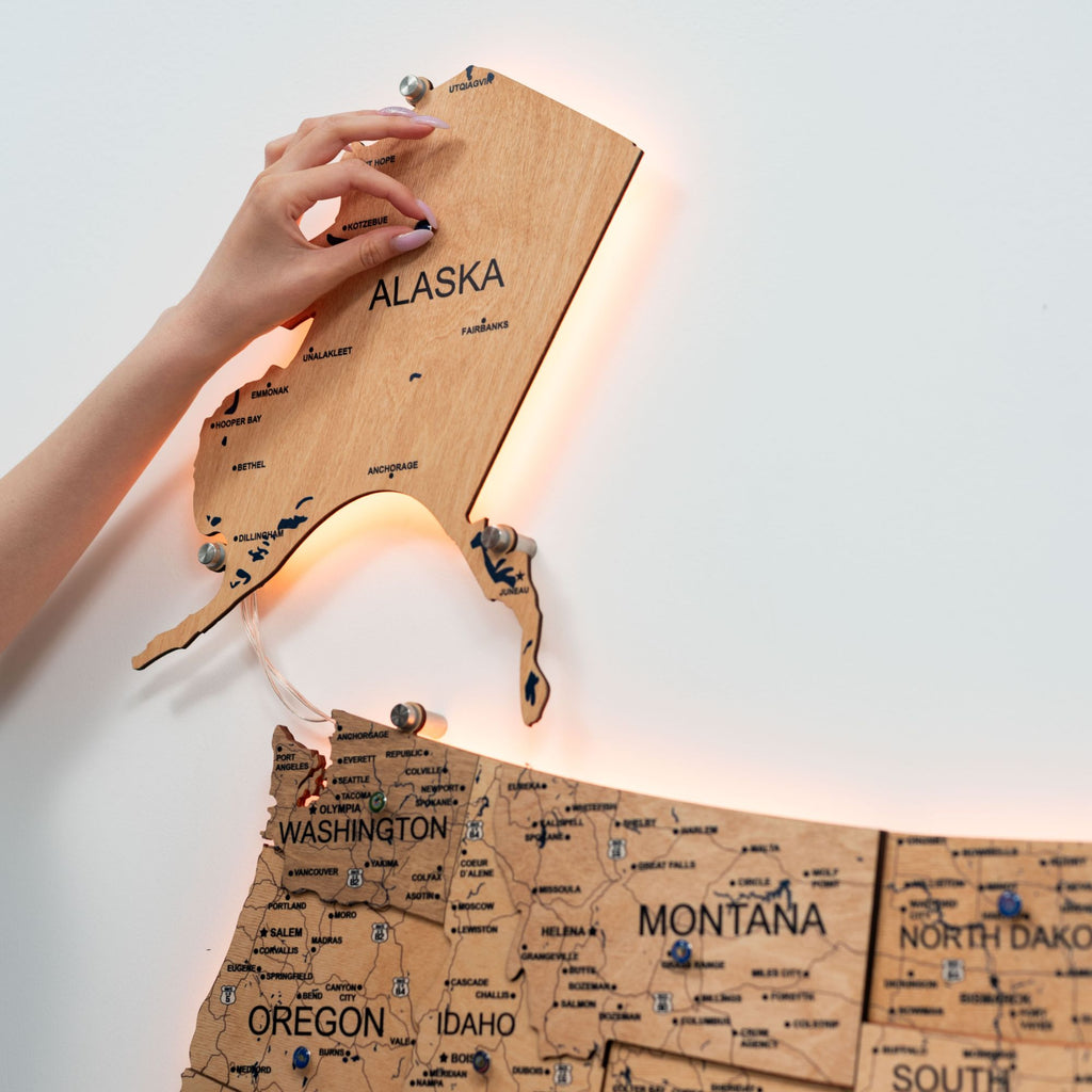 Wooden 3d LED Map of USA  - Gold