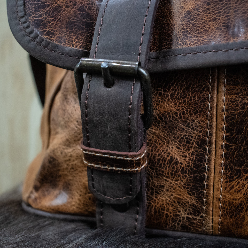 Leather Hide Laptop Bag - Rustic Chestnut and Dark Brown (Buckles)