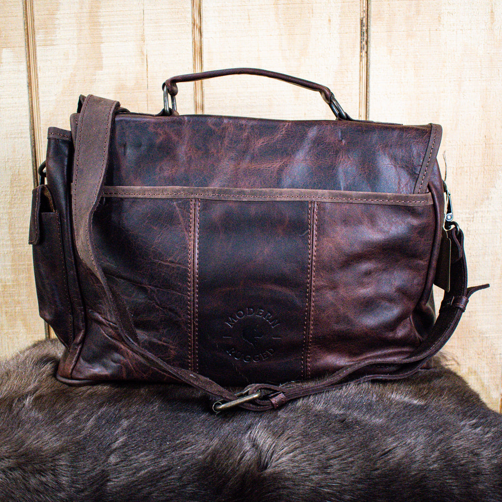 Leather Hide Laptop Bag - Rustic Mahogany and Brown (Clasps)
