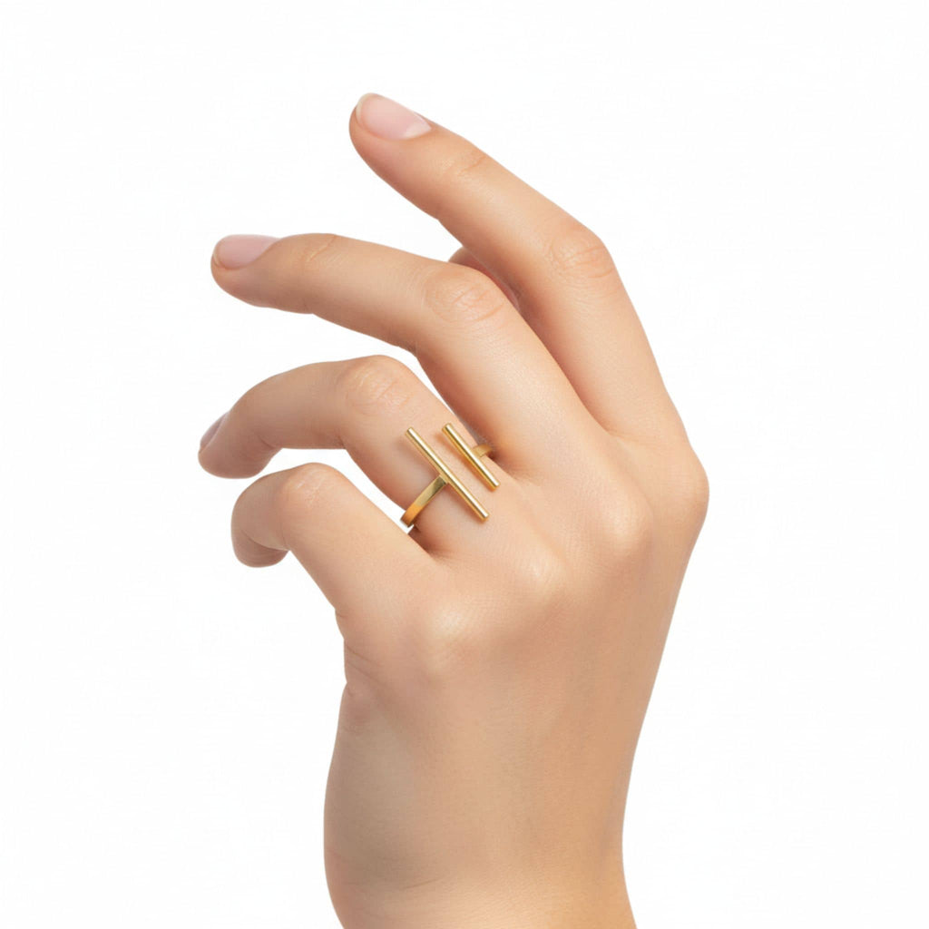 Mazu Minimalist Open Double Parallel Bar Ring