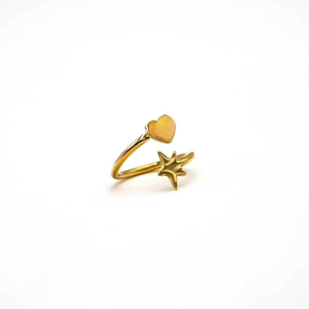 Mira Adjustable Star & Heart Wrap Ring in Brass