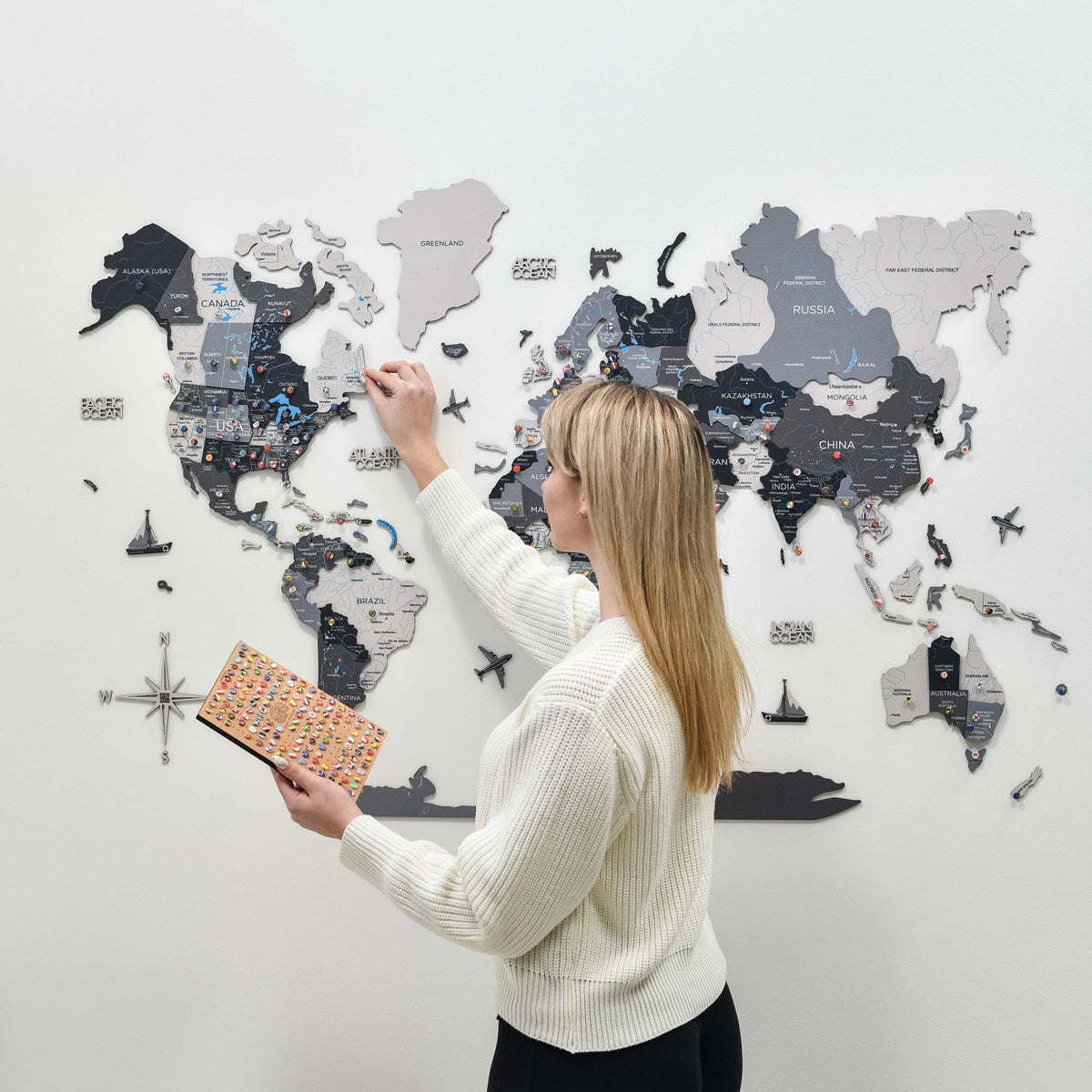 3D Wooden World Map Nordik