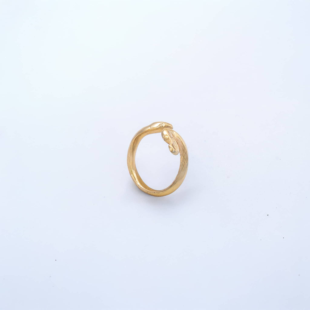 Nyoka Adjustable Brass Snake Ring, Minimalist Serpent Jewelry