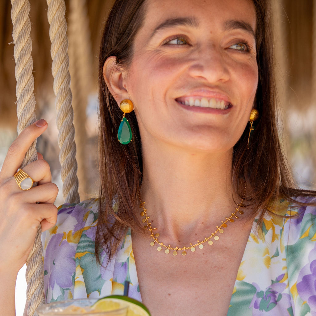 Ocean Tide Drop Earrings - Green Onyx - Shop Avnu