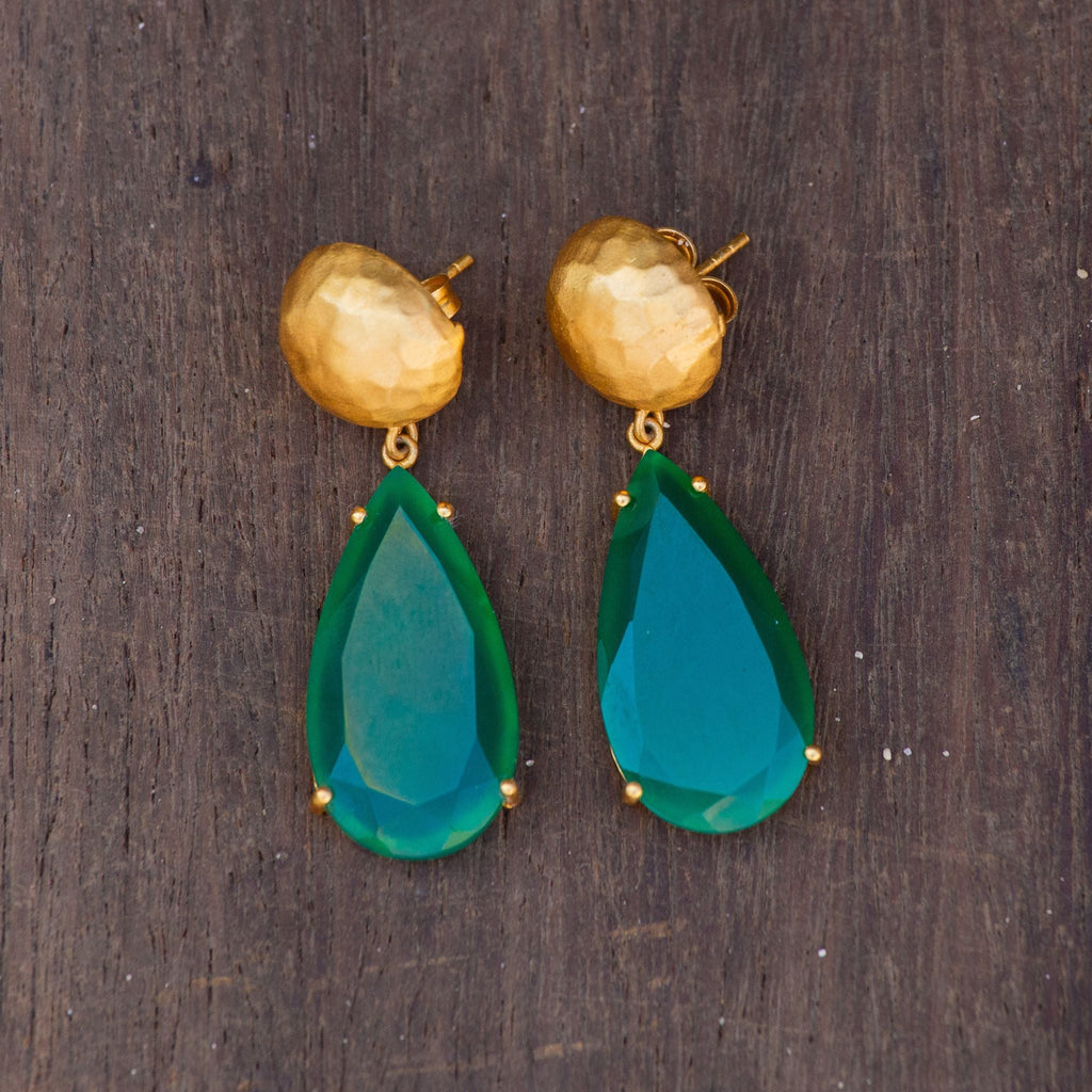 Ocean Tide Drop Earrings - Green Onyx - Shop Avnu