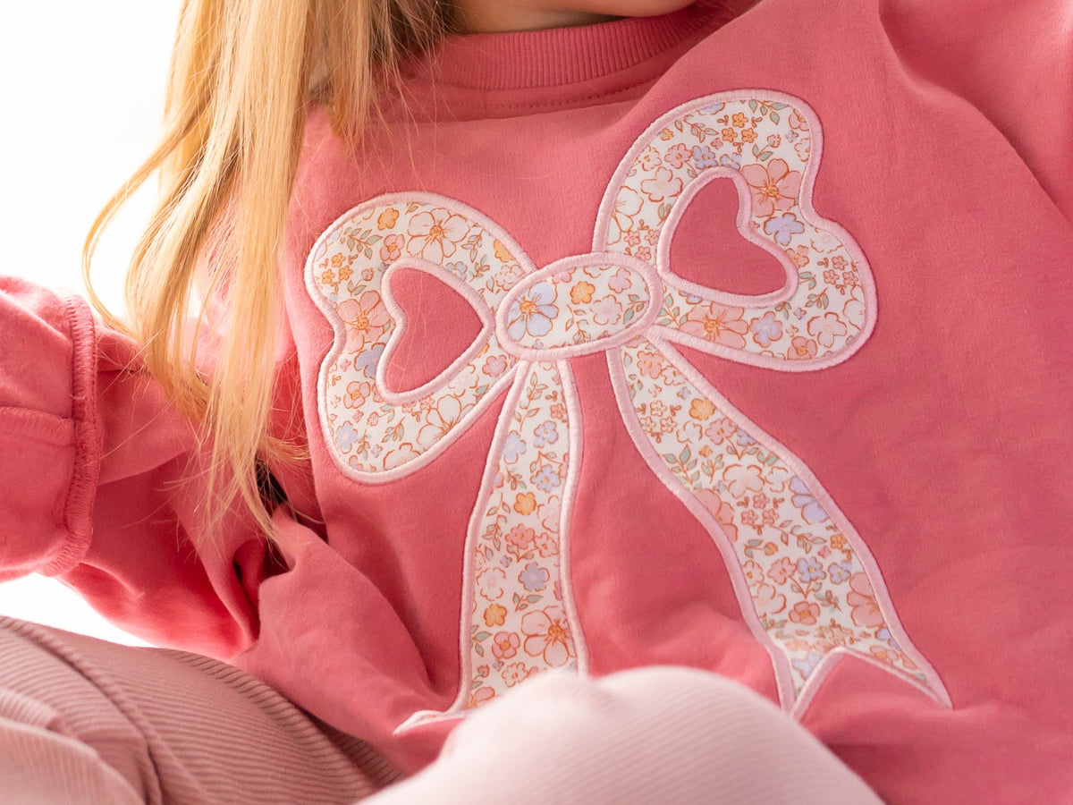 Applique Floral Bow Crewneck Sweatshirt - Shop Avnu