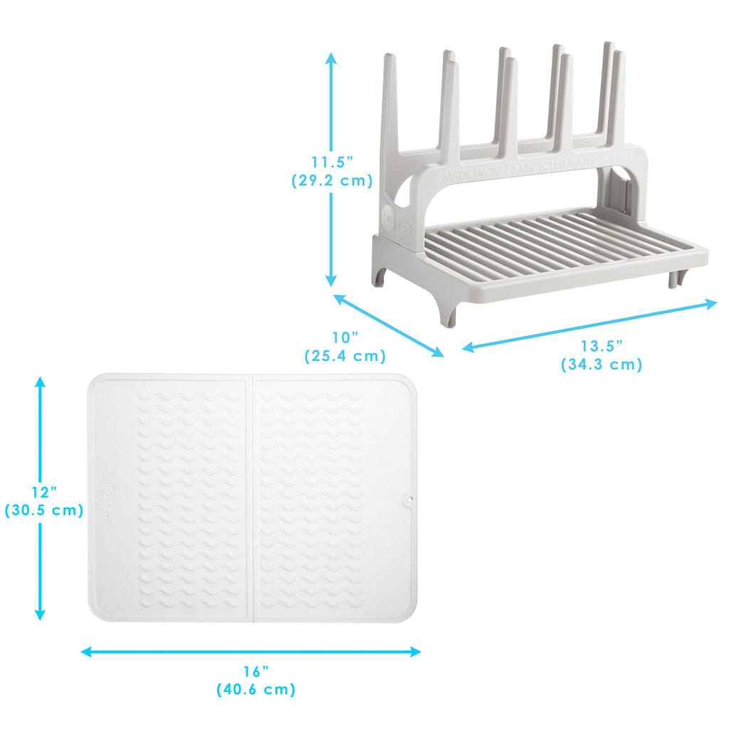 PopYum Seattle Gray Drying Rack from 100% Recycled Bottles with Silicone Drying Mat, countertop for Baby Bottle, Plastic Bags, Cups, Compact - Shop Avnu