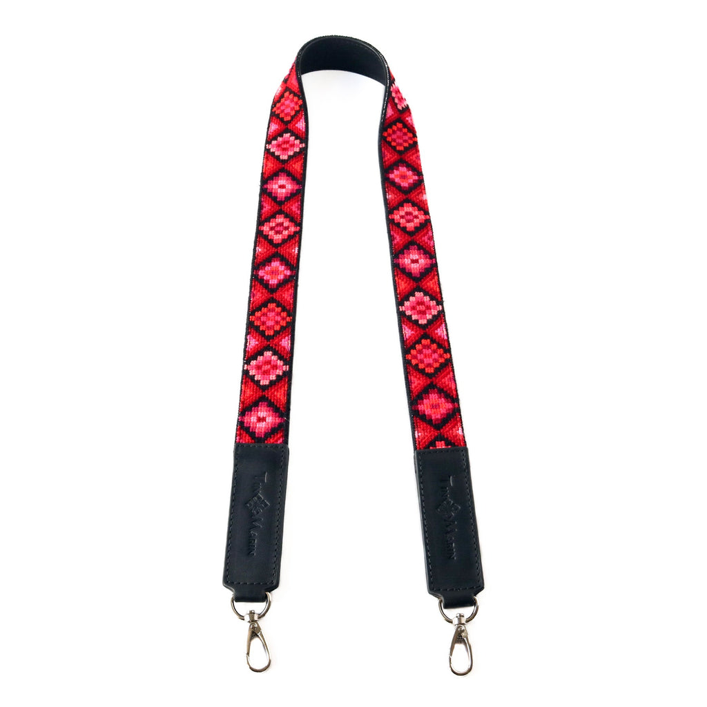 Mai Woven Bag Strap - Poppy with Leather