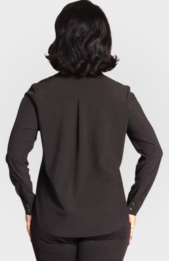 Resort Vee  Popover Shirt - Black