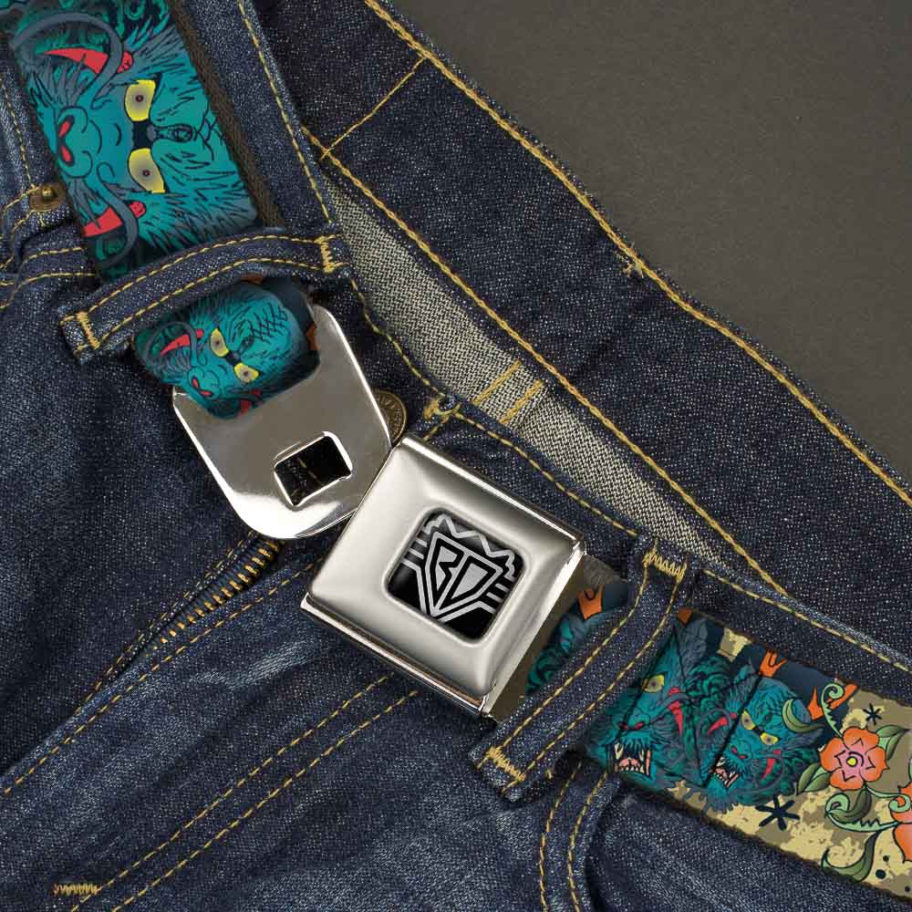 BD Wings Logo CLOSE-UP Full Color Black Silver Seatbelt Belt - Honor Tan Webbing