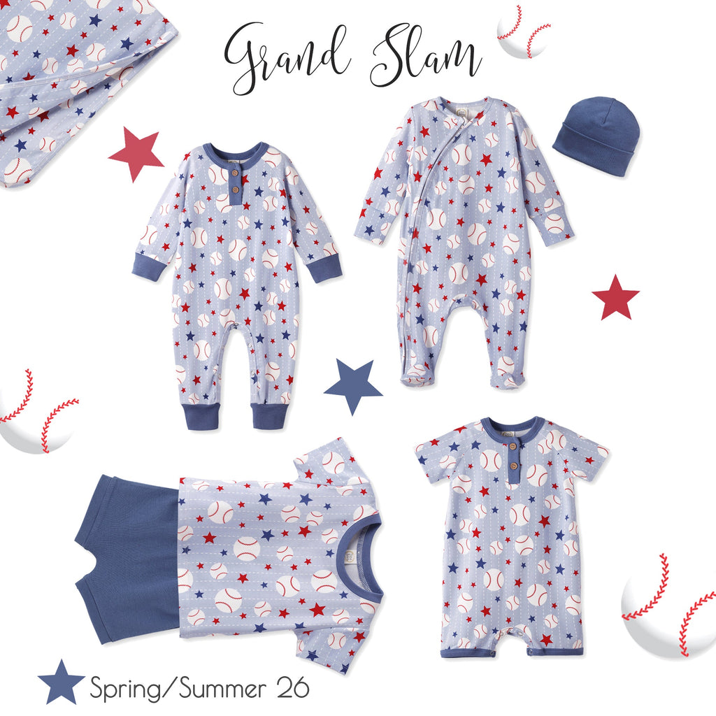 Grand Slam Baseball Bamboo Shorty Romper for Baby Boys - Shop Avnu