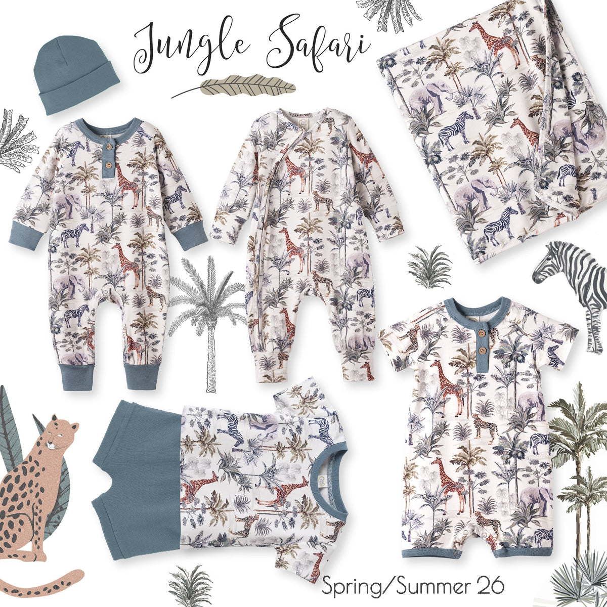 Jungle Safari Bamboo Baby Boy Shorty Romper - Shop Avnu