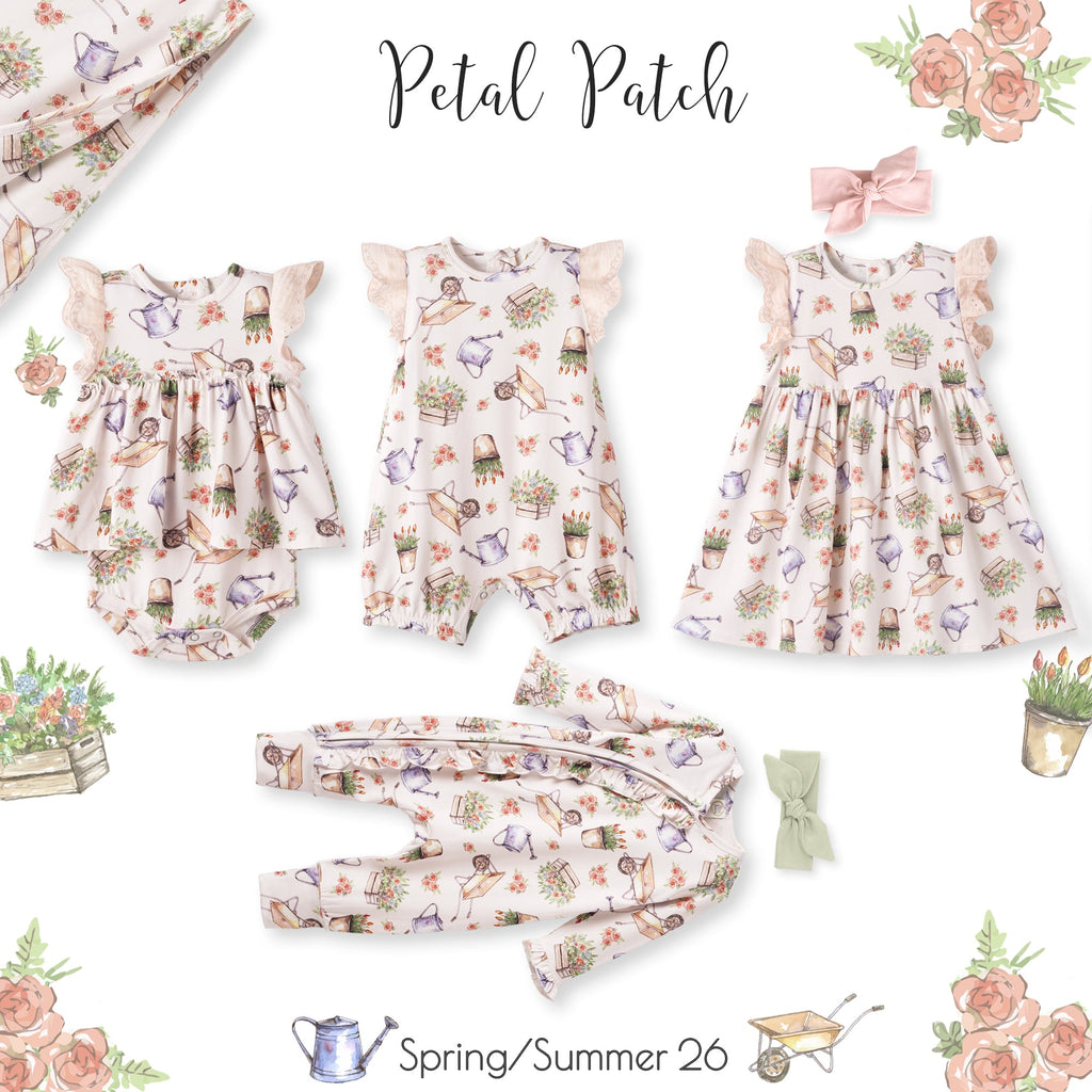 Petal Patch Baby Girl Romper – Bamboo with Convertible Cuffs - Shop Avnu