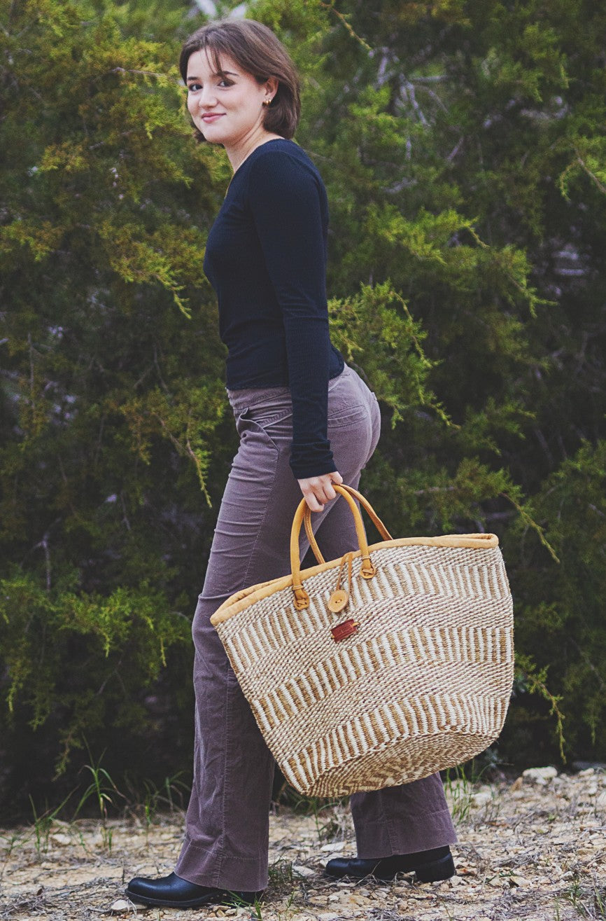 Earth Stripes Handmade Sisal Market Tote Bag