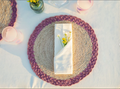 Round placemat with lavender edges, Colorful round placemat, natural fiber round placemat dining table decor , Handmade Placemat