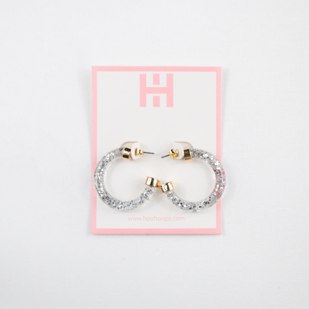 Silver Glitter Mini Hoop Earrings - Shop Avnu