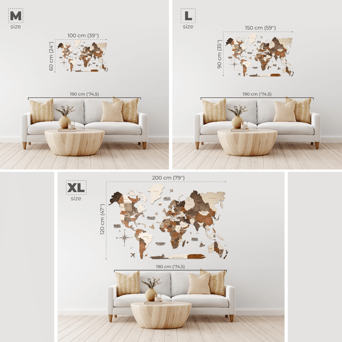 Wall Decor Bundle: 3D Wooden World Map with Flag Pins