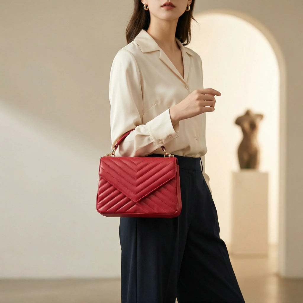 Soft Lambskin Flap Crossbody Bag – Quilted Leather Shoulder Purse