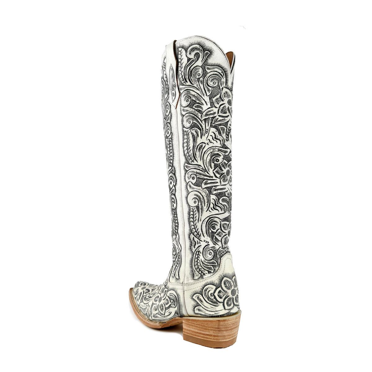 Women’s Hand-Tooled White Tall Cowgirl Boots