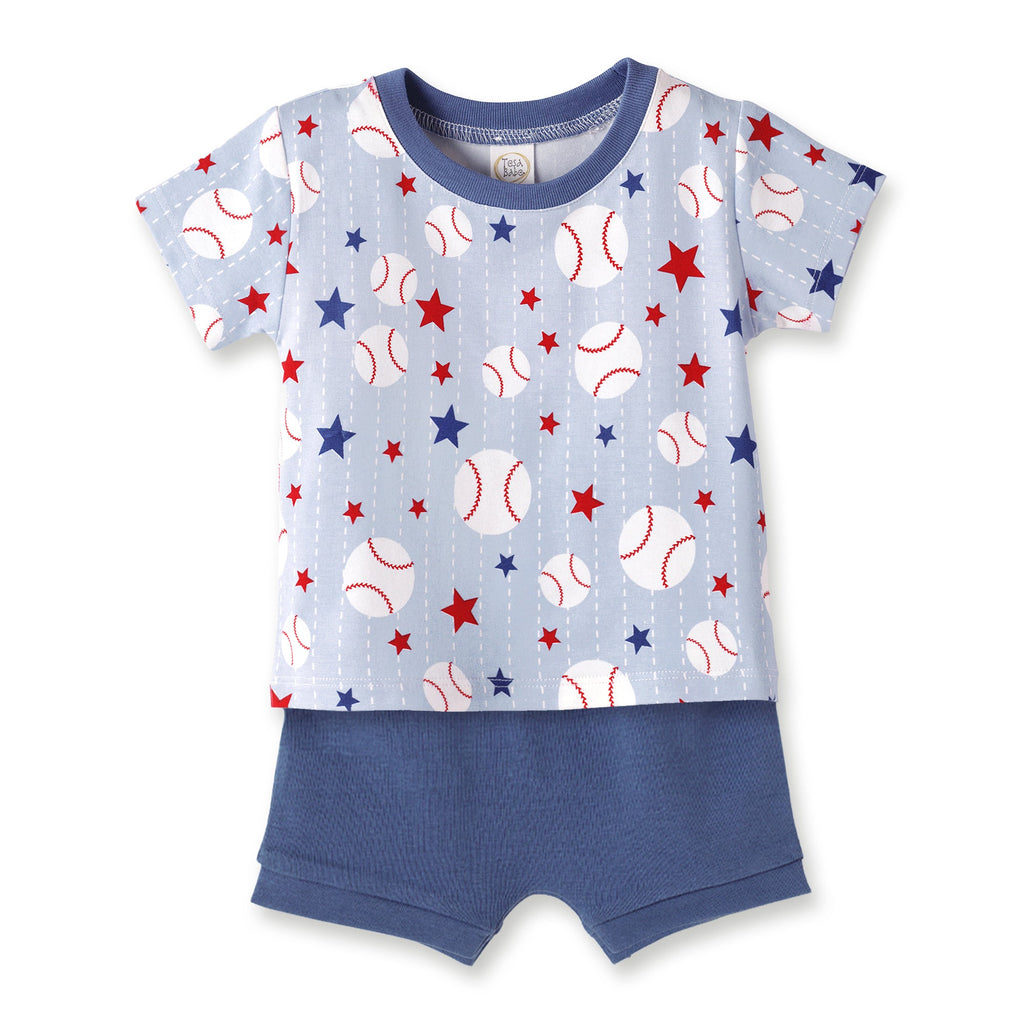 Grand Slam Baseball Bamboo Tee & Cotton Shorts Set for Boys - Shop Avnu