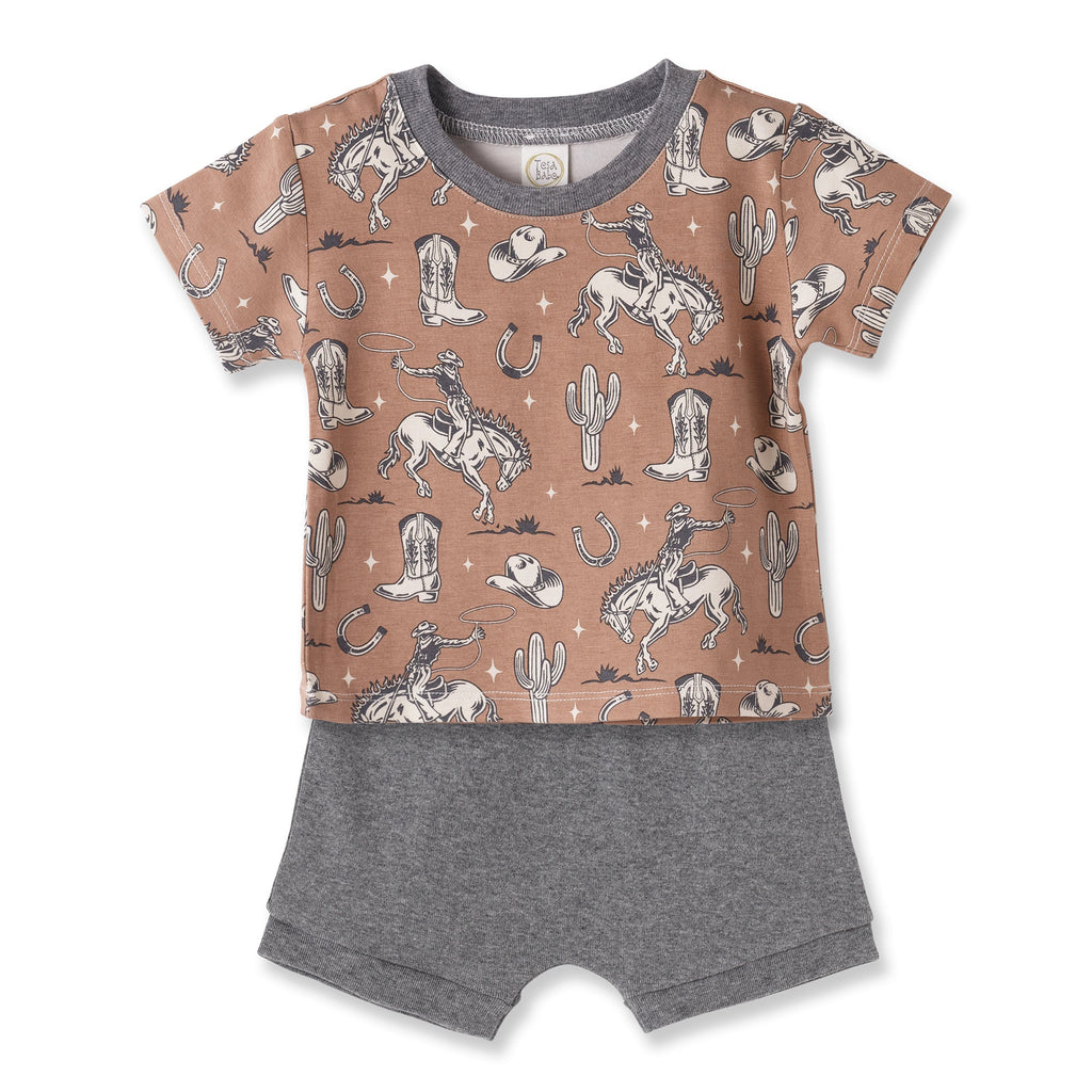 Wild Wrangler/Brown Western Bamboo Cotton Boys' Short Set - Shop Avnu
