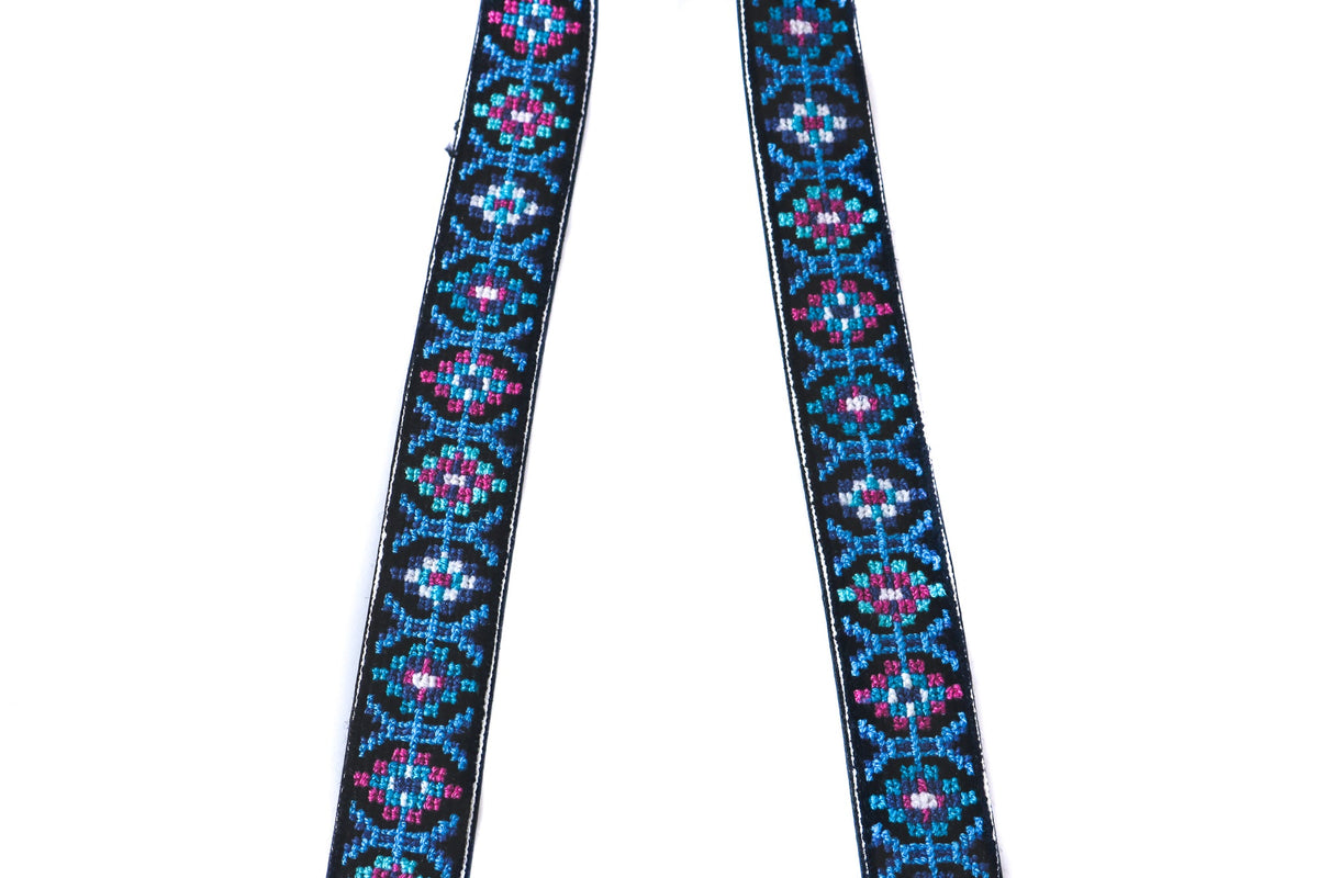 Mai Woven Bag Strap - Blue & Pink with Leather