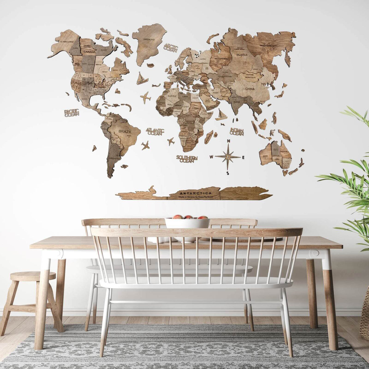 3D Wooden World Map Terra