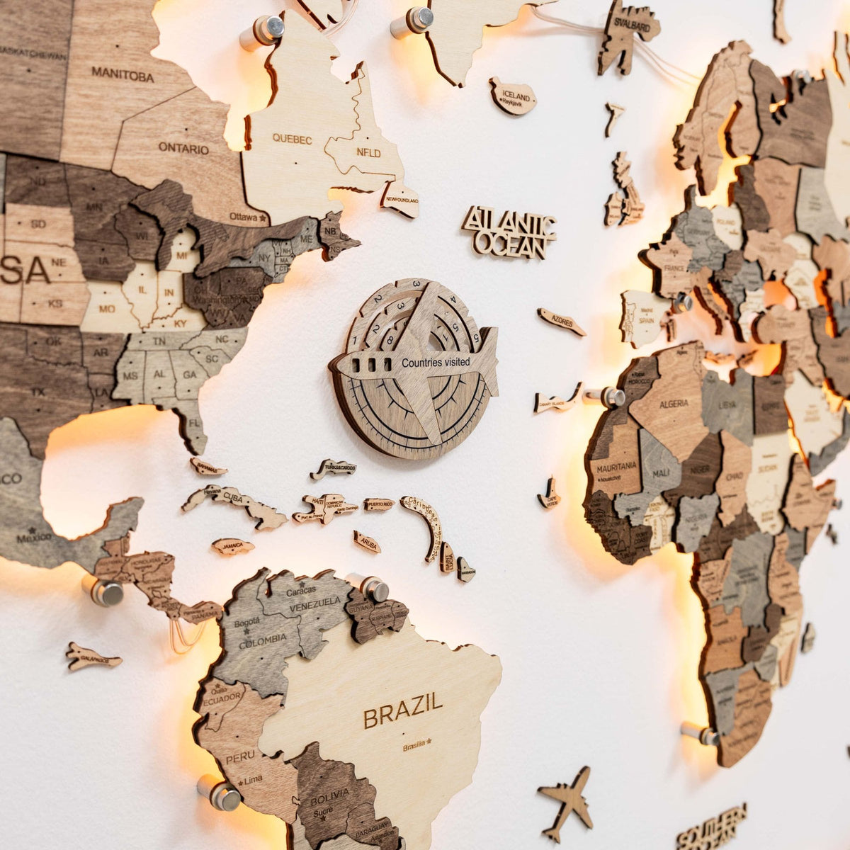 Travel Tracker 3D Wooden World Map – Terra