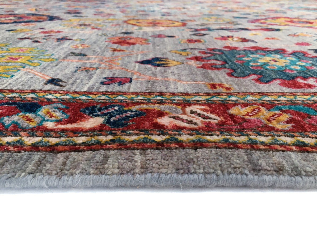 Afghan Oushak (8'11"x12'04") gray/jewel tones
