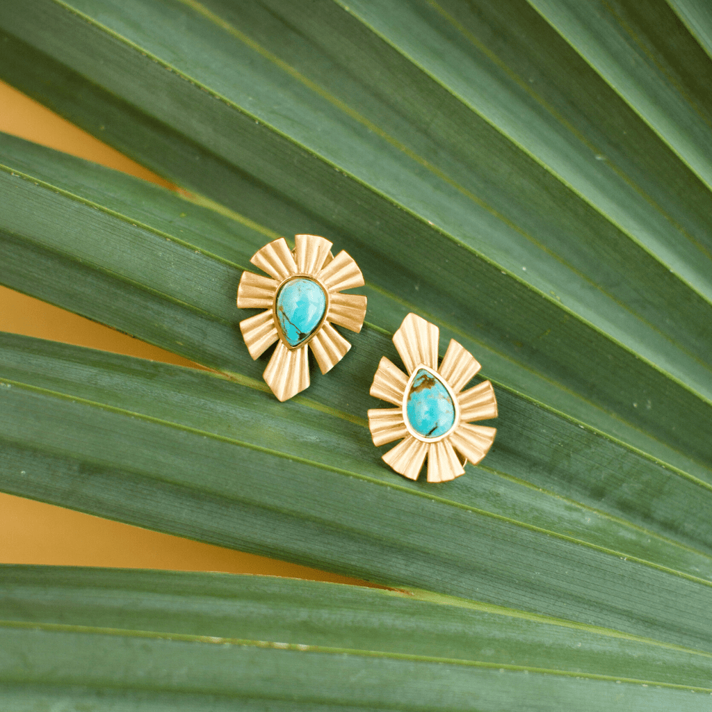 Gold & Bold Stud Earrings - Turquoise - Shop Avnu