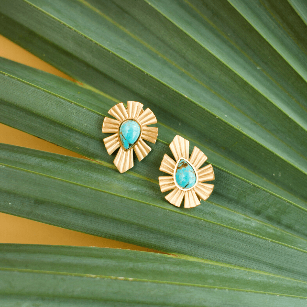 Gold & Bold Stud Earrings - Turquoise - Shop Avnu