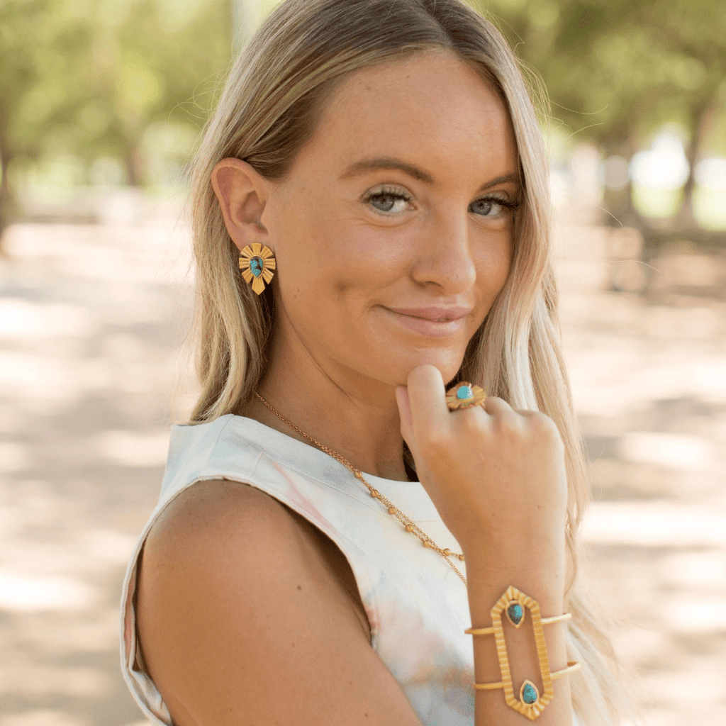 Gold & Bold Stud Earrings - Turquoise - Shop Avnu