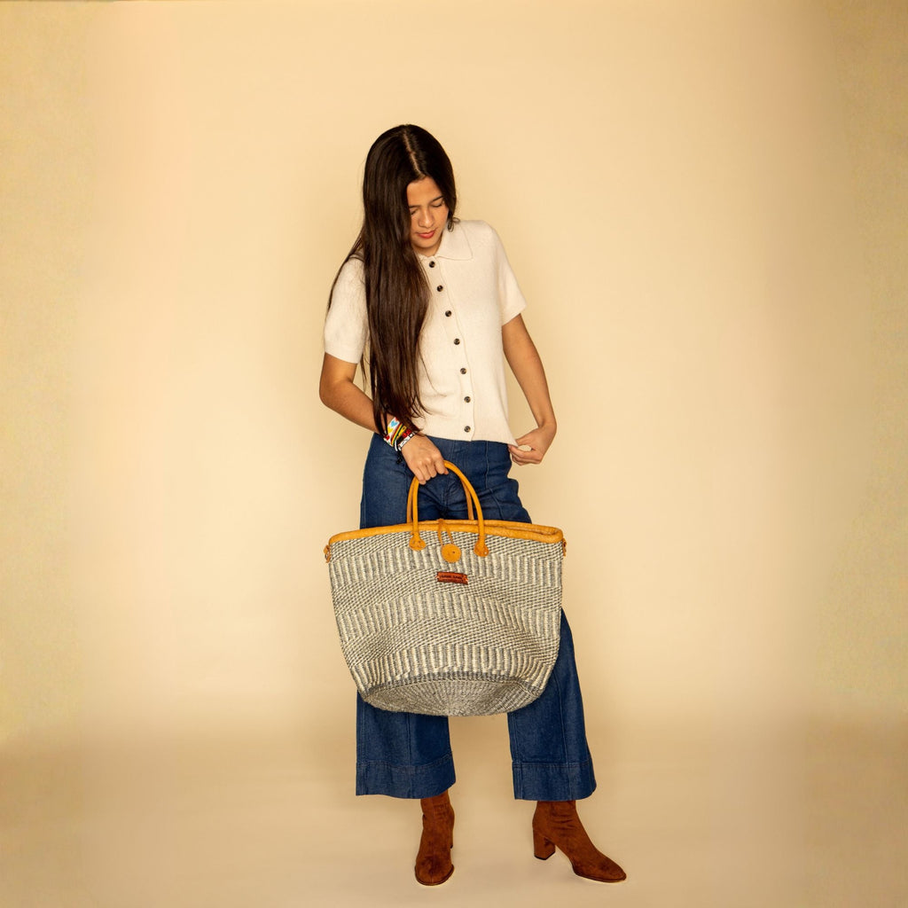 Ash Wisdom Striped Handwoven Sisal Straw Basket Tote