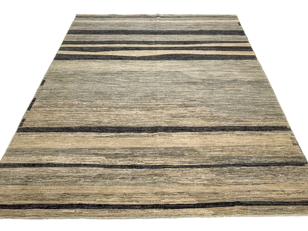 Modern Silk Striped Gabbeh (9'01"x11'11") natural/brown