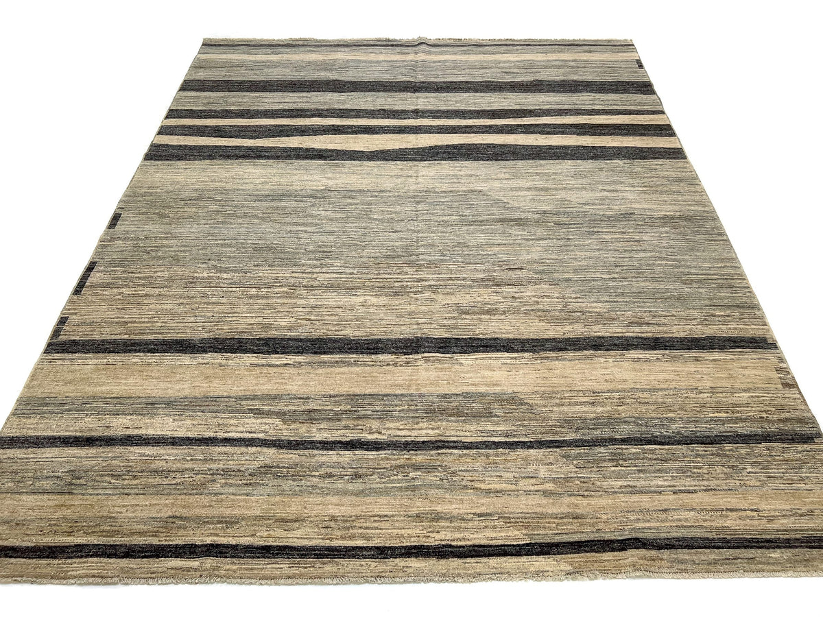 Modern Silk Striped Gabbeh (9'01"x11'11") natural/brown